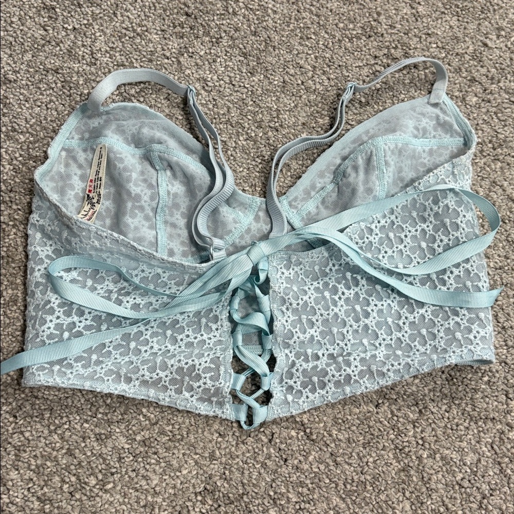 Free People Lace Longline Light Blue Bralette - Picture 3 of 3
